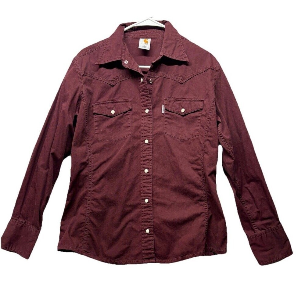 Carhartt Burgundy Pearl Snap Long Sleeve Shirt Size L Large Country Western